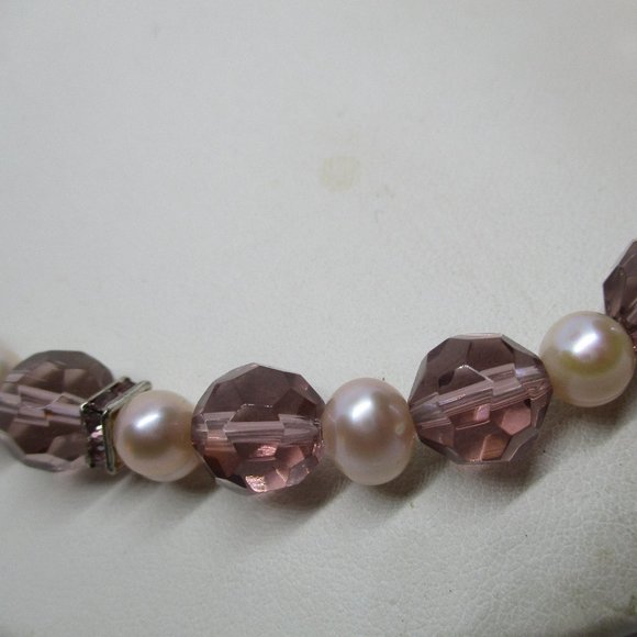 Genuine Freshwater PEARLS Purple CRYSTALS STERLING Silver Necklace Genuine Pearl - Picture 5 of 10